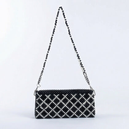 Handmade beaded Argyle pattern shoulder bag