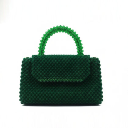 green velvet beaded bag with shoulder chain