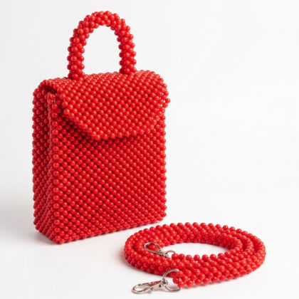 Ruby Red Handwoven Beaded Handbag & Detachable Strap Set